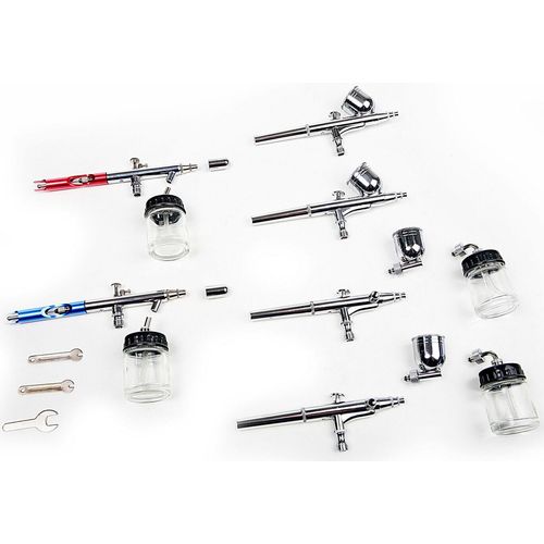 Airbrush Pistolen 6er SET 0,3mm 0,35mm Düsen 7&22CC Becher1/8 BSP Spritzpistole