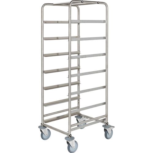 Kongamek Edelstahl- Kistenwagen 560x500x1565mm mit 7 Etagen, Gummibereifung und Bremse