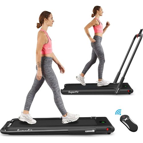 COSTWAY 2 in 1 Elektrisches Laufband mit Fernbedienung | Bluetooth | App-kontrolliert | LED Display | Handyhalterung | 1-12km/h | klappbar | bis 120kg belastbar | inkl. Sicherheitsschlüssel