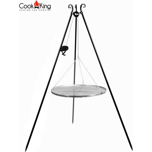 CookKing 111359 Schwenkgrill 180cm - Grillrost aus Edelstahl 80cm + Kurbel