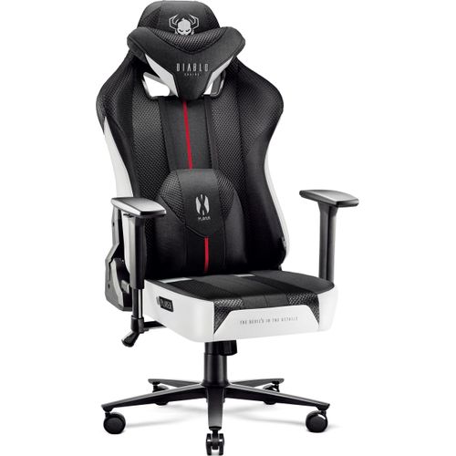 Diablo X-Player Gaming Stuhl für Kinder Bürostuhl Schreibtischstuhl Stoff 3D Armlehnen Ergonomisches Design Nacken/- Lendenkissen Farbe: Weiß-Schwarz, Größe Kids