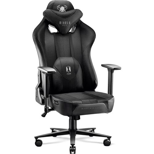 Diablo X-Player Gaming Stuhl für Kinder Bürostuhl Schreibtischstuhl Stoff 3D Armlehnen Ergonomisches Design Nacken/- Lendenkissen (Schwarz-Schwarz, Kindergröße)