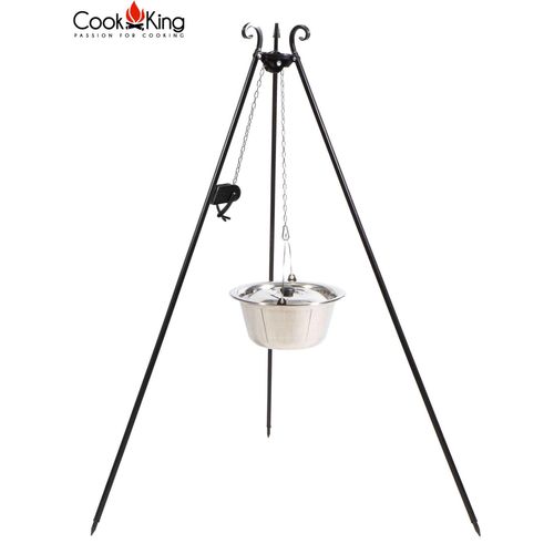 CookKing 121476 Dreibein Schwenkgrill 180cm mit Edelstahltopf 14 l + Kurbel