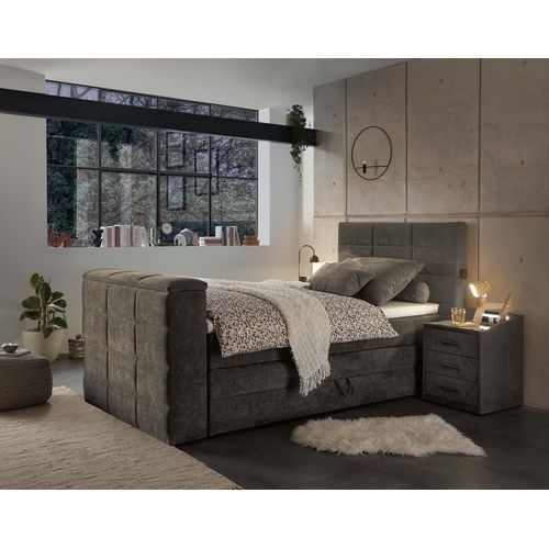 Denver Boxspringbett 120x200cm Stone inkl. Bettkasten & motorisierte TV-Halterung, Ausführung:Variante 1