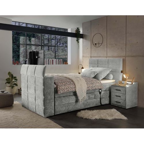 Denver Boxspringbett 120x200cm Schlamm inkl. Motor & motorisierte TV-Halterung, Ausführung:Variante 1