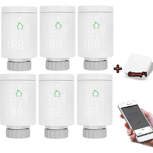 6X Tuya ZIGBEE3.0 Smart Heizkörperthermostat Thermostatventil Programmierbares Heizkoerperventil APP-Steuerung Sprachsteuerung Kompatibel mit Alexa Fensteroeffnungserkennung+Gateway
