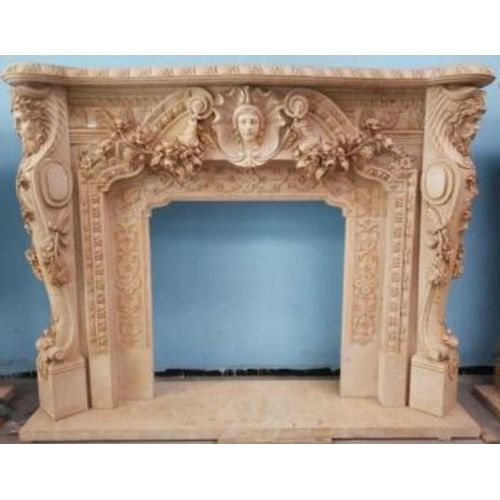 Casa Padrino Luxus Barock Kaminumrandung Beige 257 x 55 x H. 205 cm - Prunkvolle Kaminumrandung aus hochwertigem Marmor - Barock Möbel