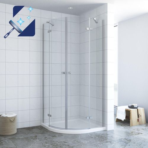 Duschkabine Viertelkreis 90x90 x 195cm Runddusche Halbrund Dusche Drehtüren Scharniertüren aus Klarglas 6mm mit Lotuseffekt-Beschichtung