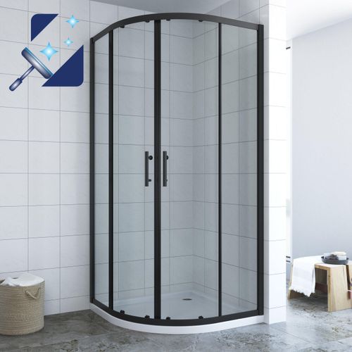 Duschkabine Viertelkreis 90x90x195cm Schiebetüren Runddusche schwarzer Rahmen 6mm Sicherheitsglas mit Lotuseffekt Beschichtung