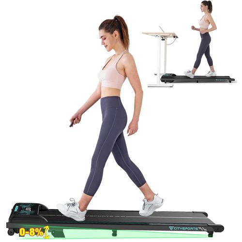 Laufband elektrisch für Zuhause/Büro, Platzsparendes WalkingPad 400W , bis 6 km/h, Treadmill mit LED-Anzeige, Fernbedienung, Bluetooth, Schwarz
