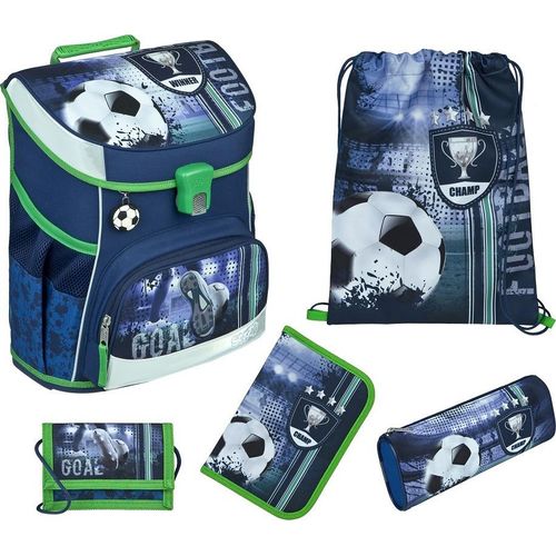 FUSSBALL Schulranzen Scooli Campus Fit inkl. Federmappe, Schlamper, Turn- und Geldbeutel (5-teiliges Grundset)