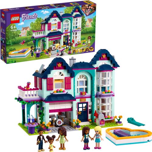 LEGO 41449 Friends Andreas Haus Set, Puppenhaus für Mini-Puppen mit Schwimmbad und Musikstudio, Spielzeug für Mädchen und Jungen
