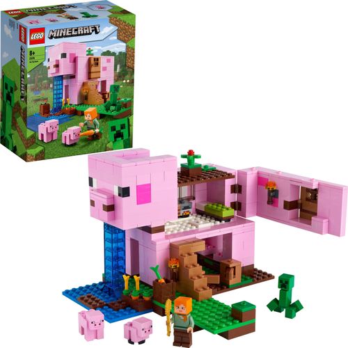 LEGO 21170 Minecraft Das Schweinehaus Bauset mit Figuren: Alex, Creeper und 2 Schweinefiguren, Tier-Spielzeug, Konstruktionsspielzeug, Geschenkidee für Jungen und Mädchen ab 8 Jahren