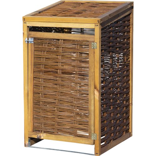 dobar Wetterfeste Mülltonnen-Box aus Holz, aufklappbares Mülltonnen-Versteck für 120l Tonnen, ungeschälte Weide, braun, 60 x 80 x 115 cm