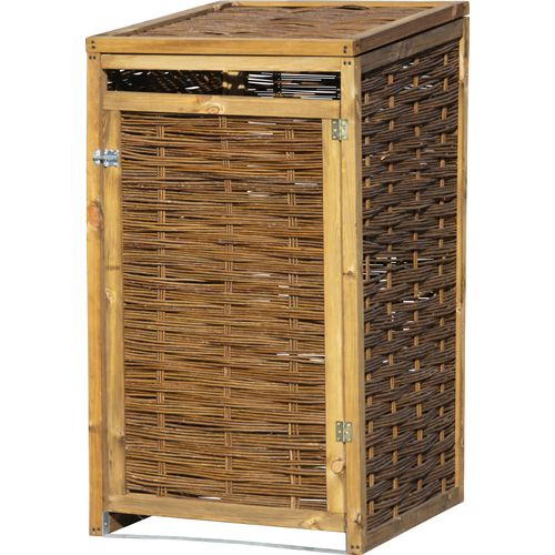 dobar Wetterfeste Mülltonnen-Box aus Holz, aufklappbares Mülltonnen-Versteck für 240l Tonnen, ungeschälte Weide, braun, 70 x 83 x 132 cm