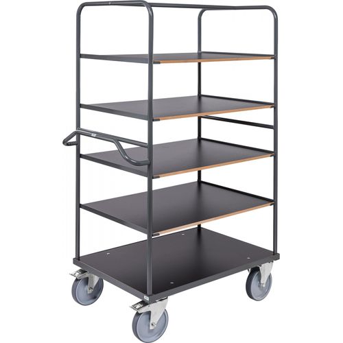 Kongamek ergonomischer Etagenwagen in dunkelgrau 1100x700x1800mm mit 5 Etagen, Gummibereifung und Bremse