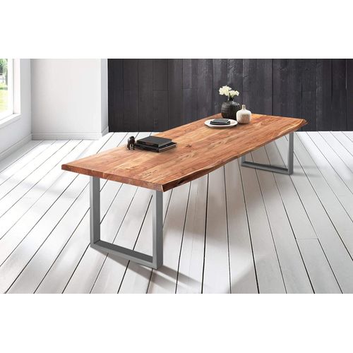 Refurbished Möbelretoure Baumkantentisch Esstisch Akazie Natur 240 x 110 cm silber Valin