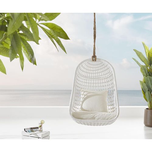 DELIFE Hängesessel Edessa mit Kissen Rattan weiß