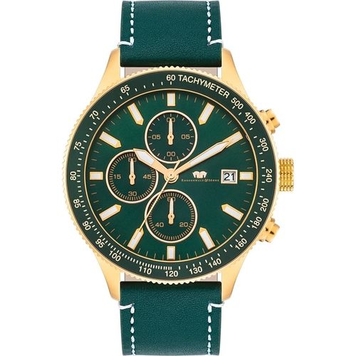 Herren Chronograph gelbgold Echtleder grün