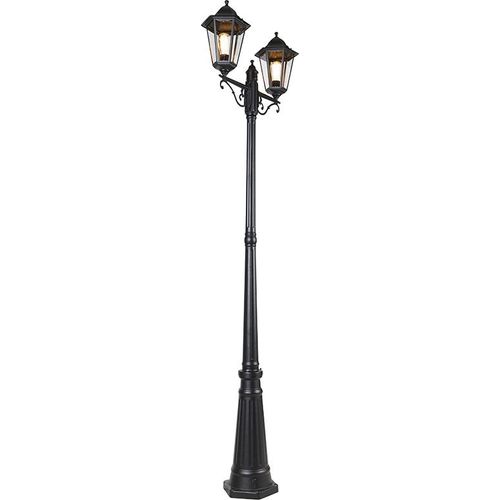 QAZQA - Klassisch I Antik Außenlaterne schwarz 220 cm 2-flammig IP44 - Havanna I Außenbeleuchtung - Aluminium Länglich - LED geeignet E27