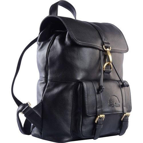 WILD WOODS - Rucksack Herren Leder Schulrucksack Fahrradrucksack Wanderrucksack Lederrucksack Rindsleder Schwarz
