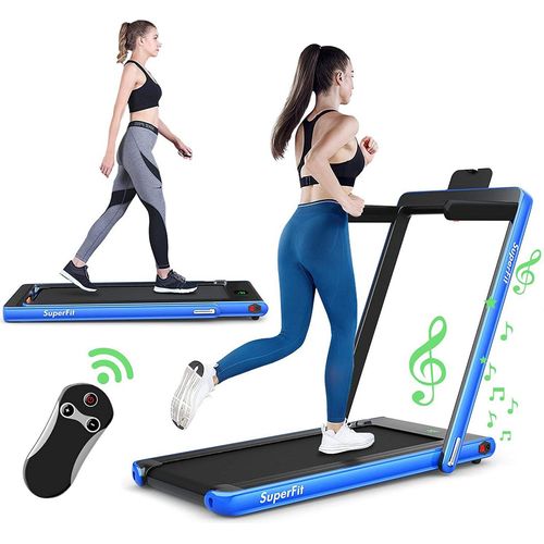 COSTWAY 2 in 1 Elektrisches Laufband mit Fernbedienung, APP Steuerung, Bluetooth, LED Display, Handyhalterung, 1-12 km/h, klappbar, bis 120 kg belastbar, inkl. Sicherheitsschlüssel