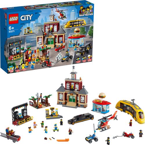 LEGO 60271 City Stadtplatz, Diner und Straßenbahn Bauset mit 14 Minifiguren