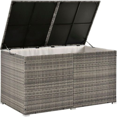 Juskys Polyrattan Auflagenbox Ikaria 950 L – Deckel mit Hubautomatik & Innenplane – Garten Kissenbox für Balkon & Terrasse – Gartenbox grau-meliert