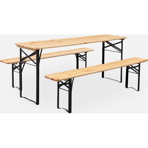 sweeek - Holztisch mit 2 Sitzbänken 180cm - Natur