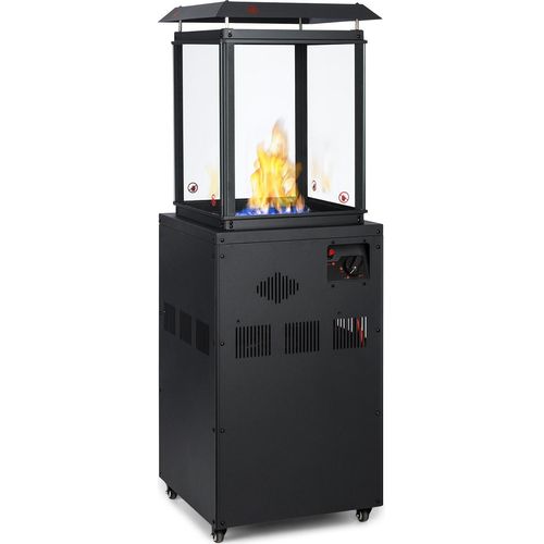 Blumfeldt Terrassenheizer, Outdoor-Gasheizstrahler, Heizpilz Gas für Terrasse, Garten & Balkon, Terrassen-Heizer mit Elektrischer Zündung, 360°Flammen-Blick, Gas-Heizstrahler mit Bodenrollen