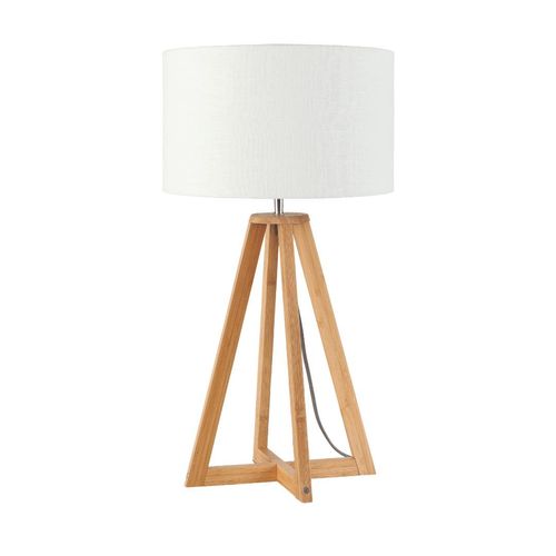 GOOD&MOJO - Tischleuchte Everest - Weiß/Bambus - Ø32cm Tischlampe - Nachttischlampe, Wohnzimmer, Schlafzimmer
