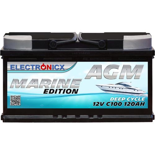 Electronicx AGM Batterie 120AH Marine Edition - 12V Hochleistungsakku für Solar, Boot & Camping