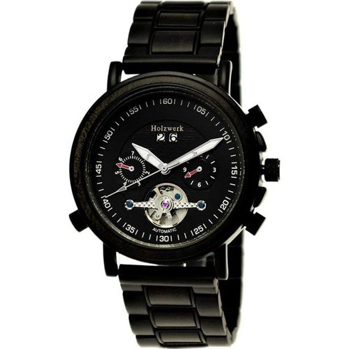 Holzwerk DARGUN Herren Edelstahl & Holz Automatik Handaufzug Datum Uhr, schwarz