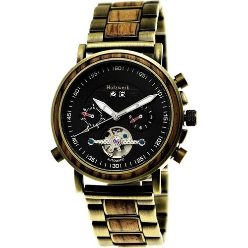 Holzwerk DAHLEN Herren Edelstahl & Holz Automatik Handaufzug Datum Uhr, gold