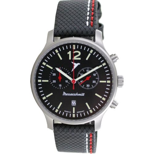 Messerschmitt - Funktions-Fliegerchronograph Schwarz / Rot - Quarz Herrenuhr mit Neoprenarmband - ME5021-42L