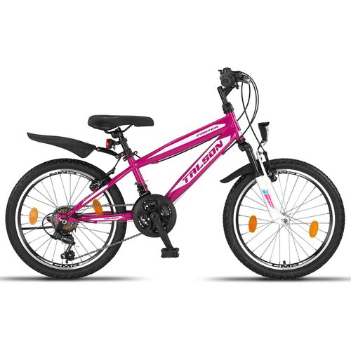 20 Zoll Fahrrad MTB mit Beleuchtung und SHIMANO 18-Gang Faster Lila
