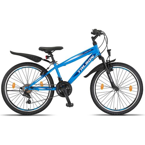 24 Zoll Mountainbike Fahrrad mit Gabelfederung & Beleuchtung 21-GANG SHIMANO FASTER Blau