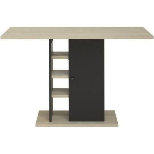 Rechteckiger Esstisch mit 1-türigem Stauraum – Eichen- und Schwarzdekor – 120 x 80 x Höhe 75 cm