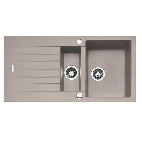 NABER Spüle ANGOLA 150 in CONCRETE mit Drehexcentergarnitur verchromt / Auflagespüle / 60 cm Schrankbreite