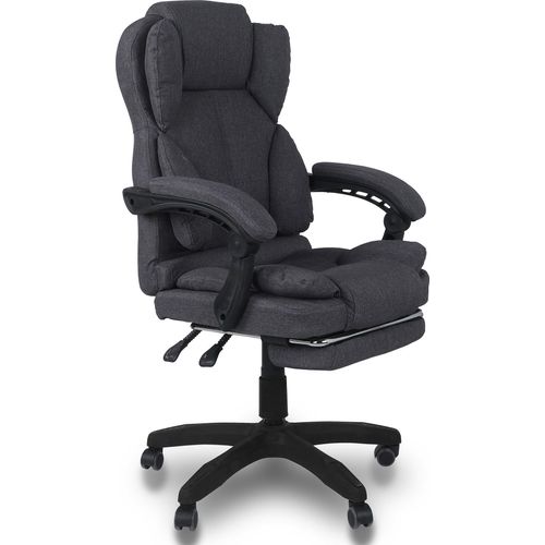 Schreibtischstuhl Bürostuhl Stoff Gamingstuhl Racing Chair Chefsessel mit Fußstütze,Farbe:Dunkelgrau