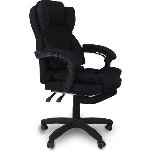 Schreibtischstuhl Bürostuhl Gamingstuhl Racing Chair Chefsessel mit Fußstütze,Farbe:Schwarz - Stoff