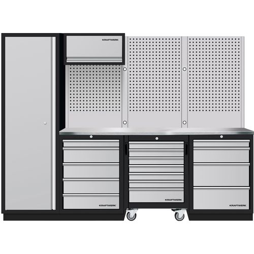 Mobilio 4er Kombi, Hochschrank, Lochwand, inox