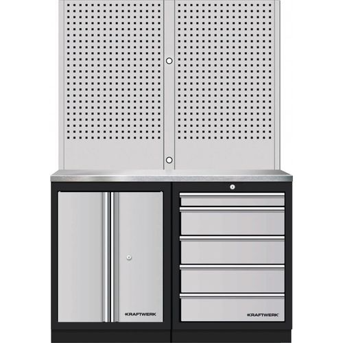 Mobilio 2er Kombi Lochwand 2 inox, 5 Schubladen