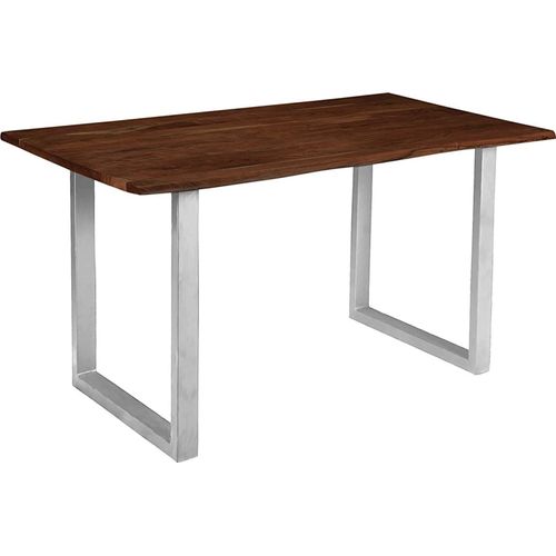 Refurbished Möbelretoure Baumkantentisch Esstisch Akazie Nussbaum 130 x 75 cm silber INSA