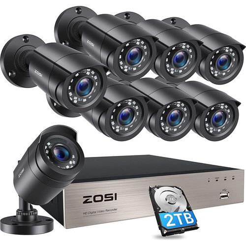 ZOSI 8CH 1080P Full HD DVR Video Überwachungssystem mit 2TB Festplatte und 8X Outdoor 2MP Überwachungskamera CCTV Sicherheit Set