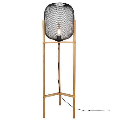 Stehleuchte, Gitter, Holz, schwarz, braun, H 122 cm