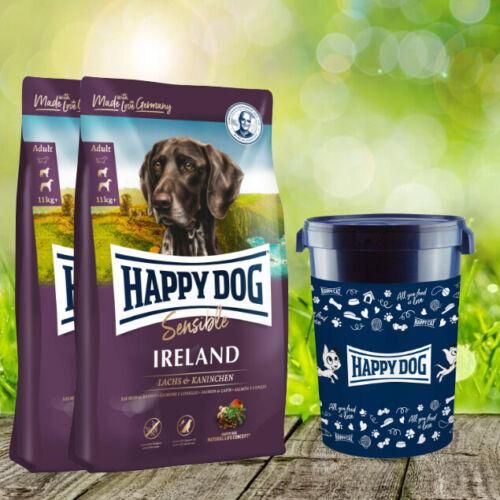 HAPPY Dog Sensible Ireland 2 x 12,5 kg + Happy Dog Futtertonne 43 Liter geschenkt