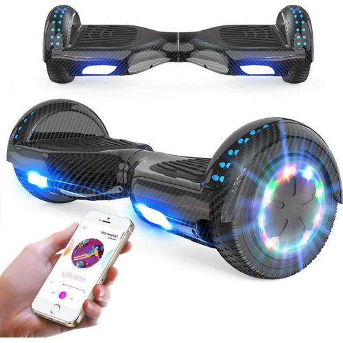 6.5 Zoll Hoverboard Elektro Skateboard mit LED Leuchten & Bluetooth Musik carbon schwarz