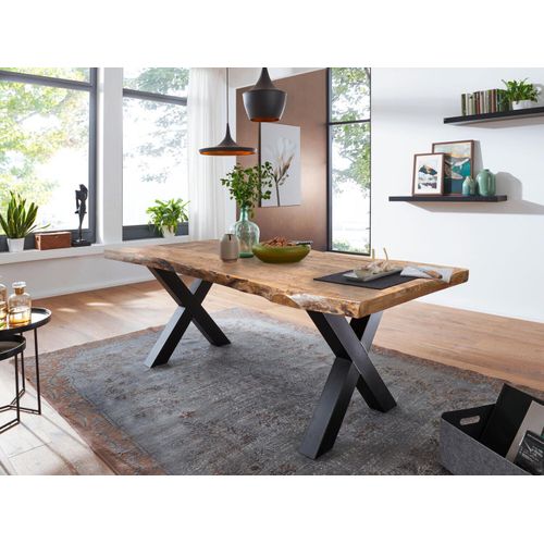 Tisch 160x90 Mango Natur X-Fuß Schwarz