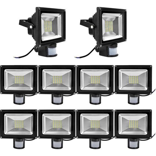 10pcs 30W LED Fluter SMD Strahler mit PIR Bewegungsmelder,Greenmigo 120° Fluter IP65 Wasserdicht Aluminiumkörper Schwarz Warmweiß